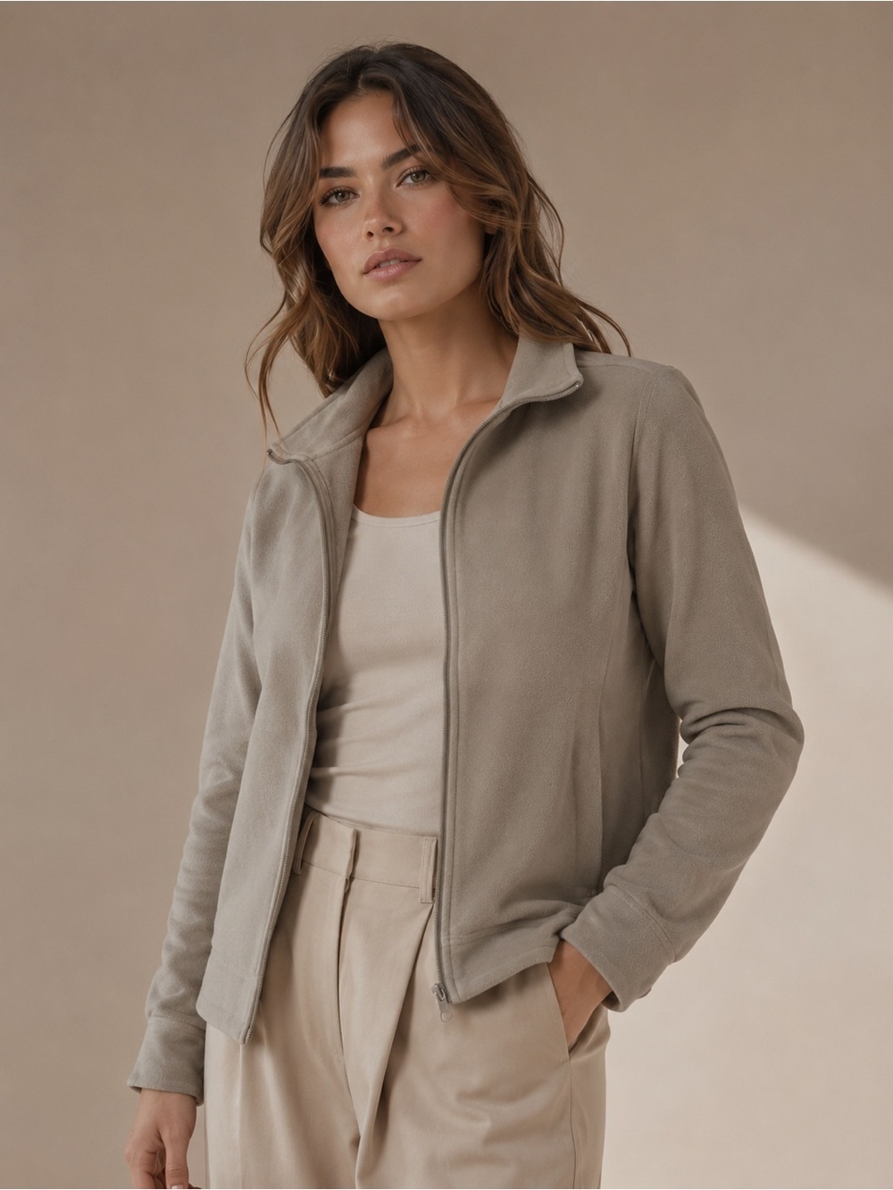32 Degrees Taupe Lightweight Zip Fleece Jacket